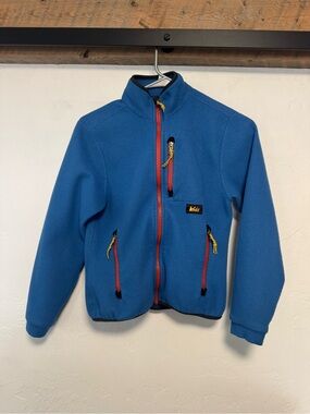 REI Blue Fleece Jacket with Red Zipper Accents